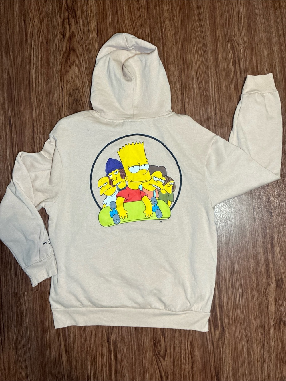 VTG Y2K The Simpsons Bart Simpson Skateboard Beige Graphic Hoodie Size Large - Picture 2 of 8